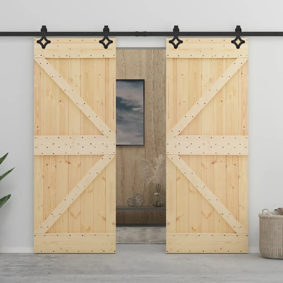 vidaXL Porte coulissante avec kit de quincaillerie - 90x210 cm - Pin massif