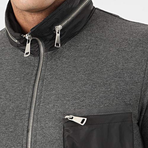 Veste Zippée Capuche F-704 Gris Anthracite Chiné