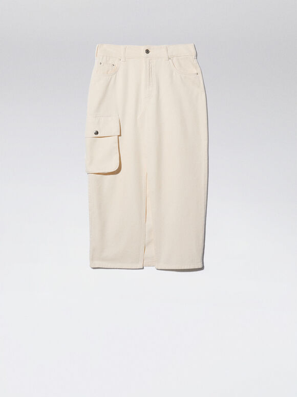 Saia cargo midi jeans - Branca