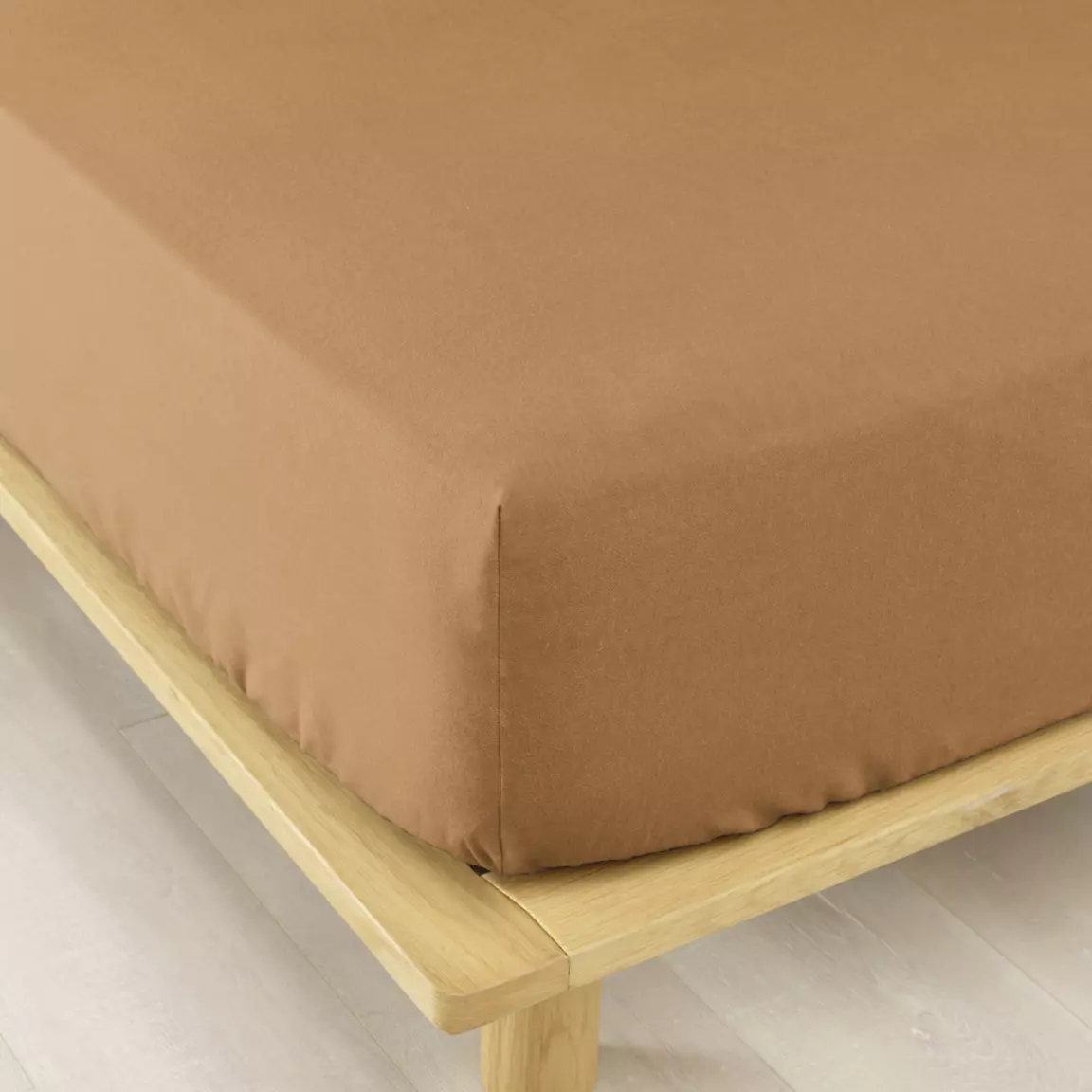 Drap housse flanelle de coton (180 x 200 cm) Théa Camel