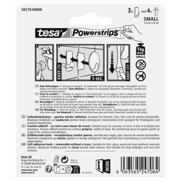 Tesa Powerstrips haken Small rechthoekig - draagkracht tot 1 kg - 3 stuks