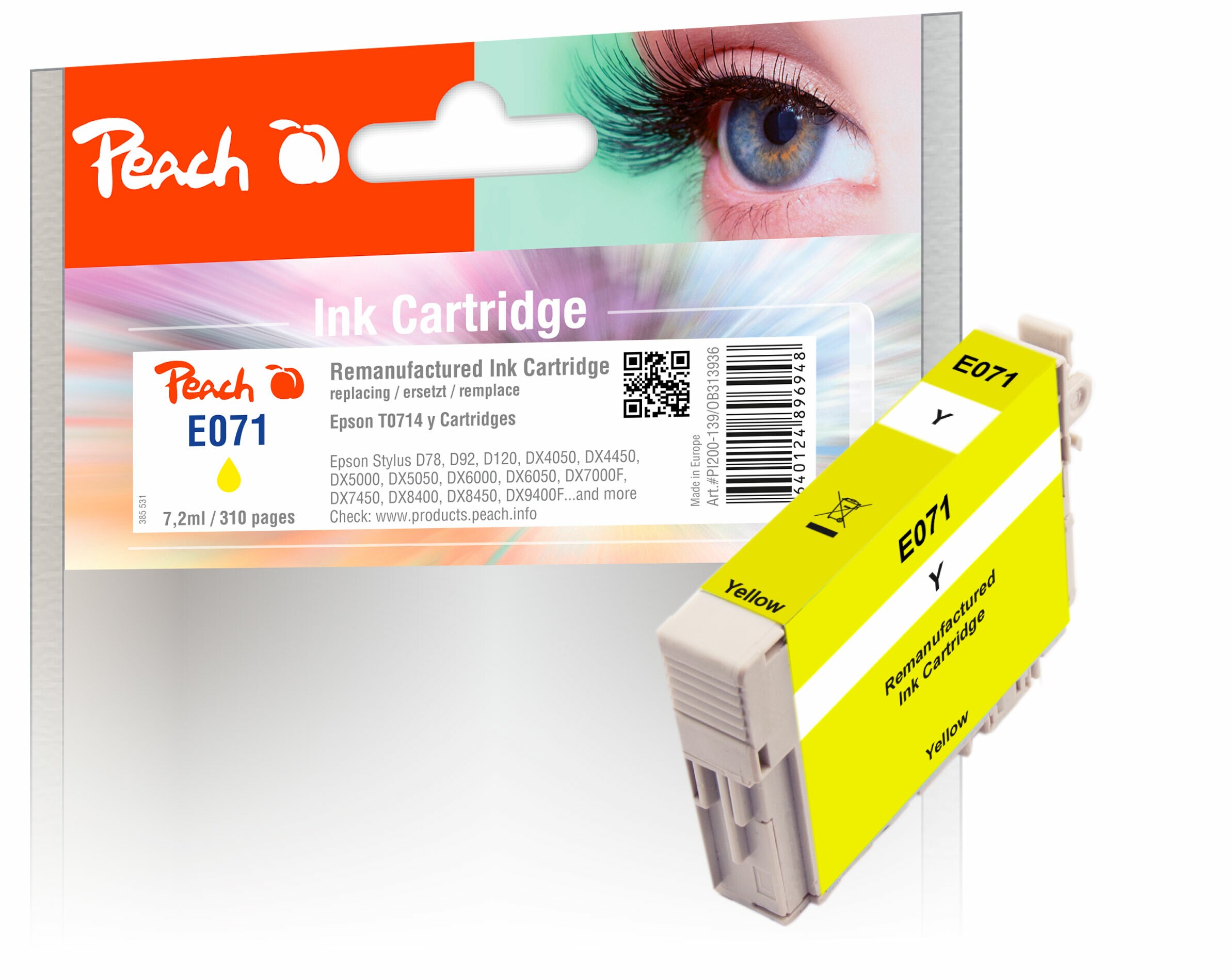 Peach E714 y Druckerpatrone XL ye ersetzt Epson T0714 y, C13T07144011 für z.B. Epson Stylus SX 400, Epson Stylus SX 410, Epson Stylus DX 7400 (wiederaufbereitet)