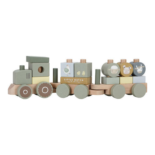 Train à blocs en bois FSC, tracteur - Little Farm - LITTLE DUTCH