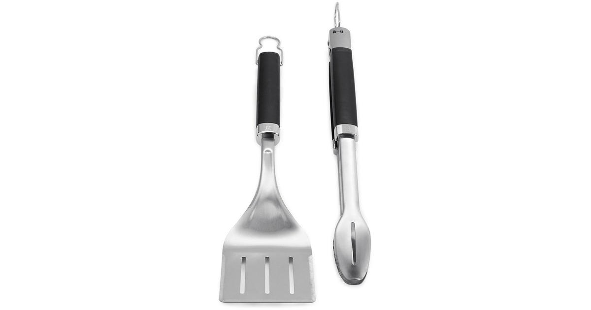 WeberPrecision barbecuetang- en spatelset grillbestek  (Roestvrij staal/zwart)