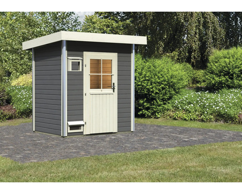Karibu Opal 1 saunacabine zonder kachel, met houten deur en geïsoleerd glas, terragrijs/wit