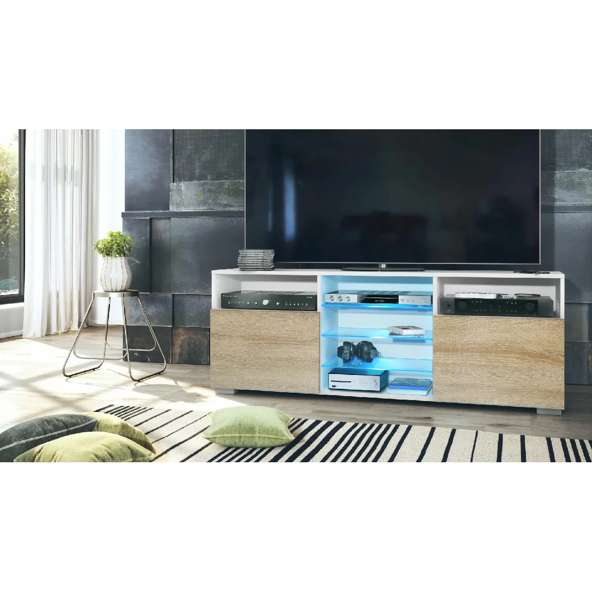 MPC Meuble TV Chêne LED