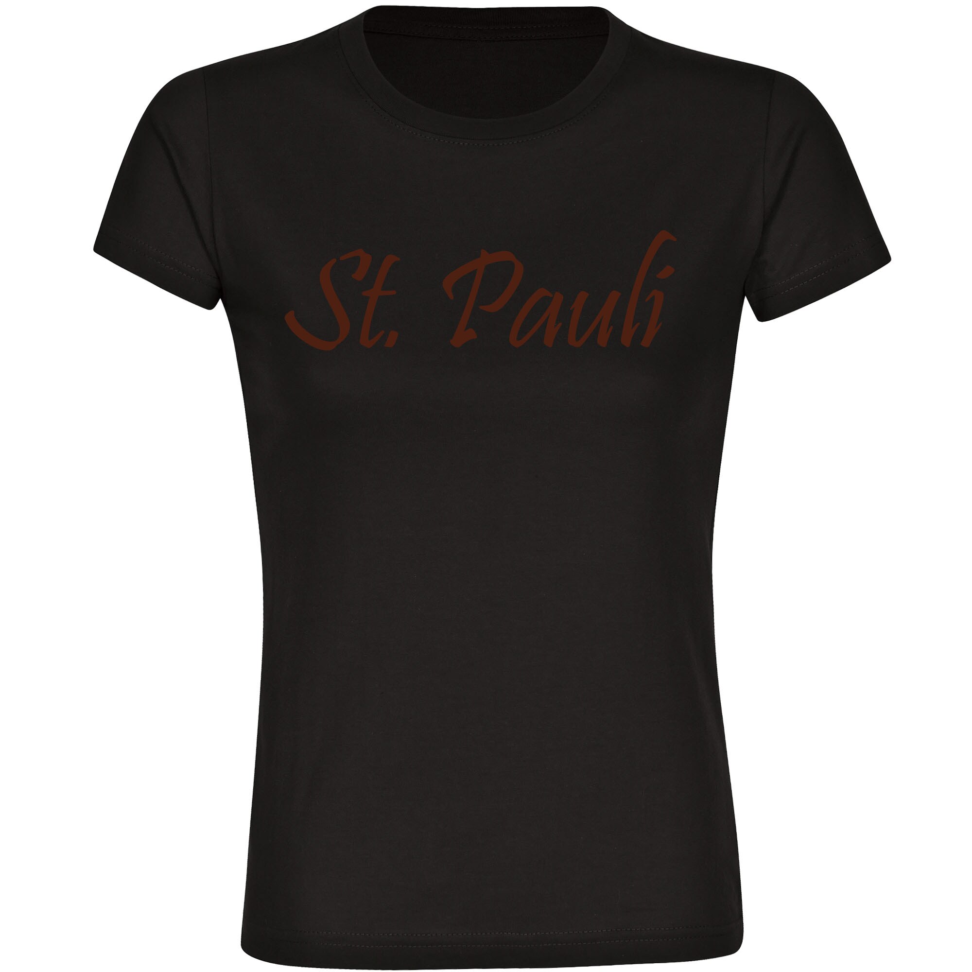 multifanshop® Damen T-Shirt - St. Pauli - Schriftzug - Druck braun