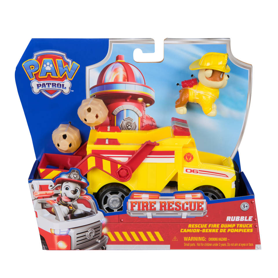 PAW Patrol Brandweerredding Rubble's kiepwagen met speelfiguur