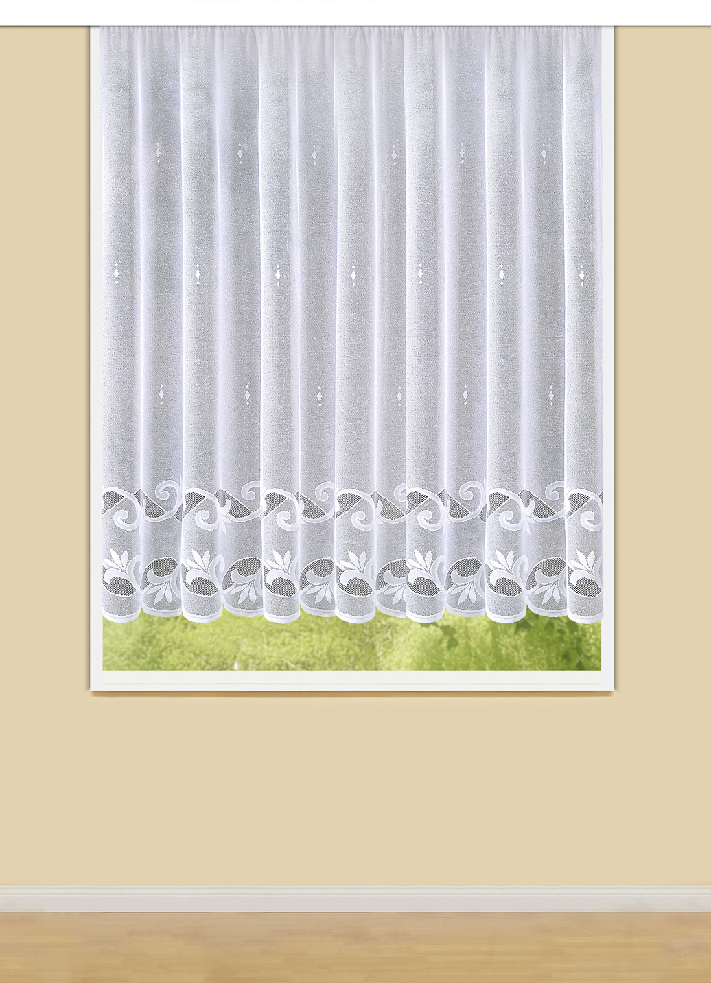 Leichter Blumenfenster-Store mit Automatikfaltenband