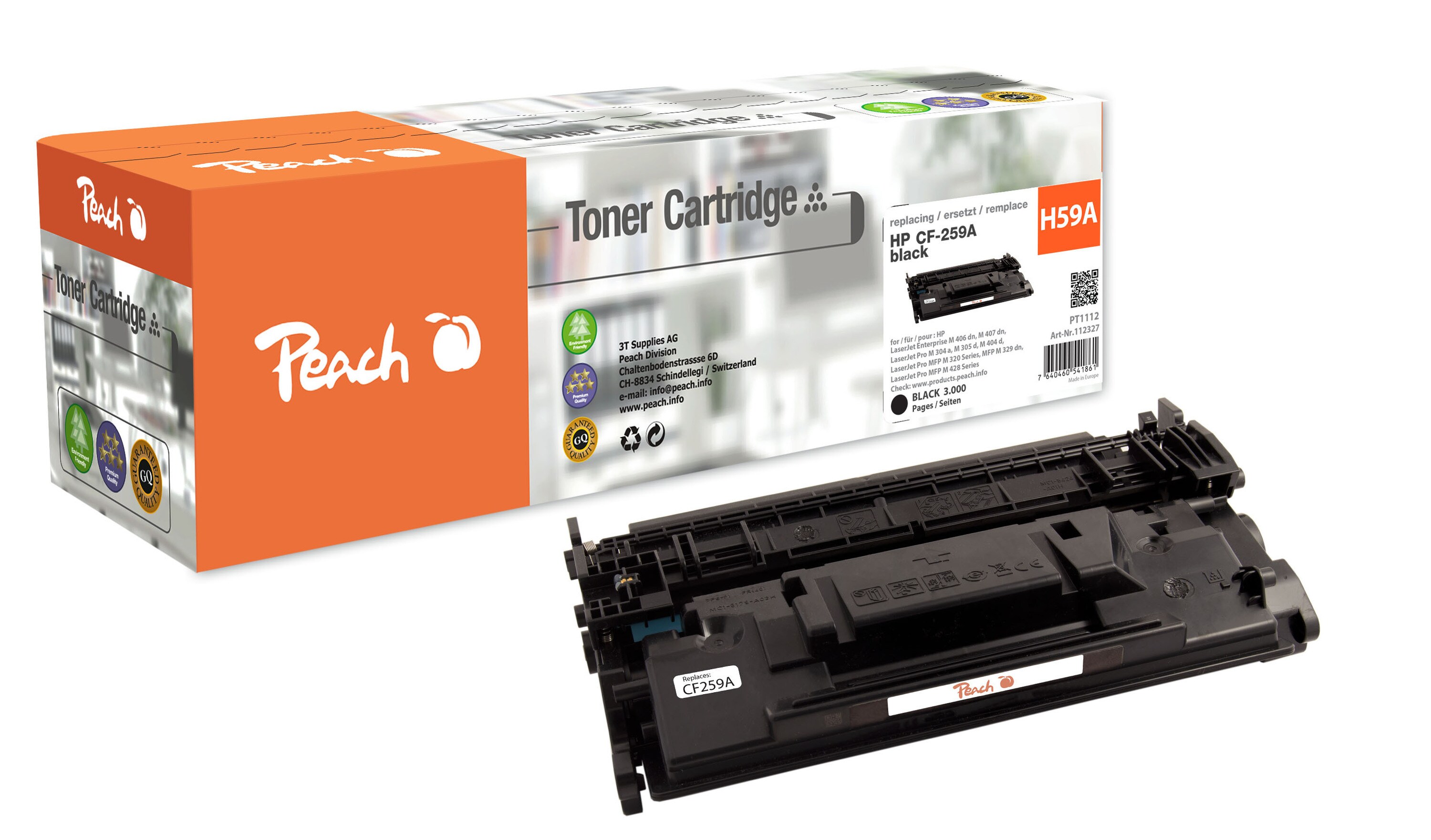 Peach HP 59 A Toner bk ersetzt HP No. 59A, CF259A für z.B. HP LaserJet Enterprise M 406 dn, HP LaserJet Enterprise M 407 dn, HP LaserJet Pro M 404 (wiederaufbereitet)