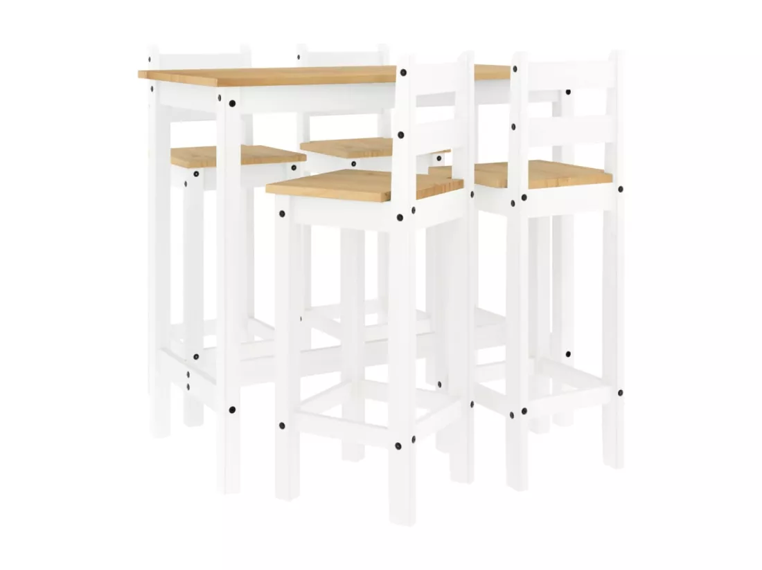 Ensemble de bar 5 pcs Blanc Bois de pin massif