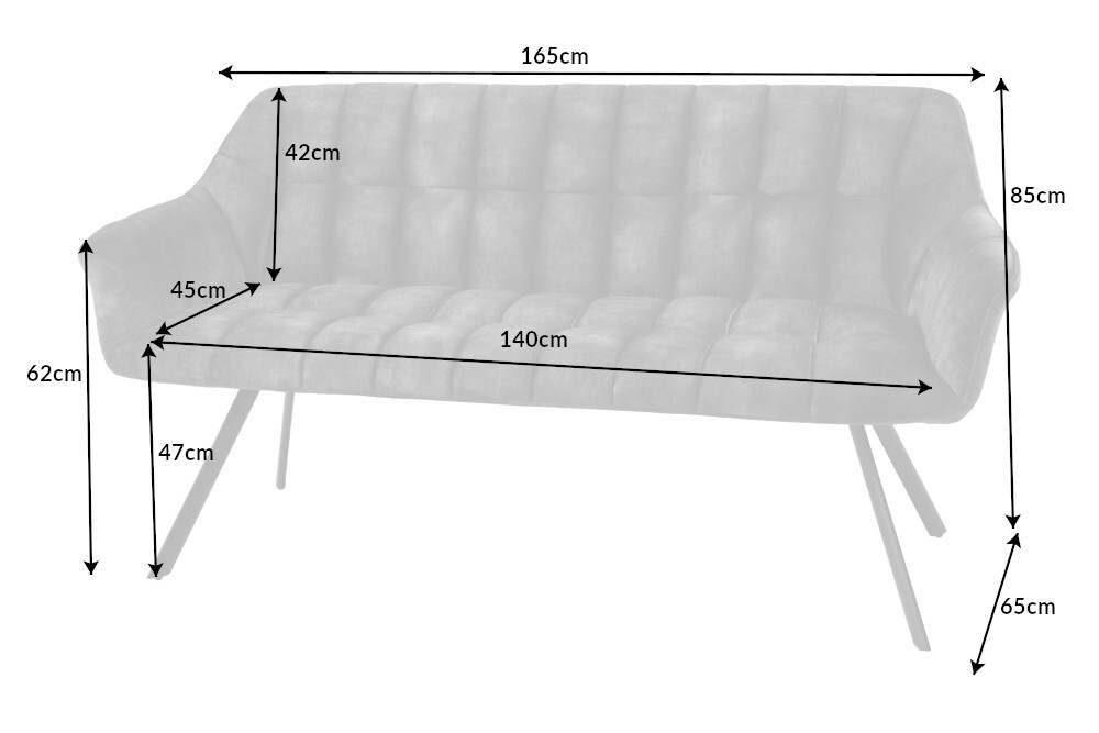 Esszimmer Sitzbank PAPILLON 165cm grau Samt mit Rückenlehne schwarzes Metallgestell