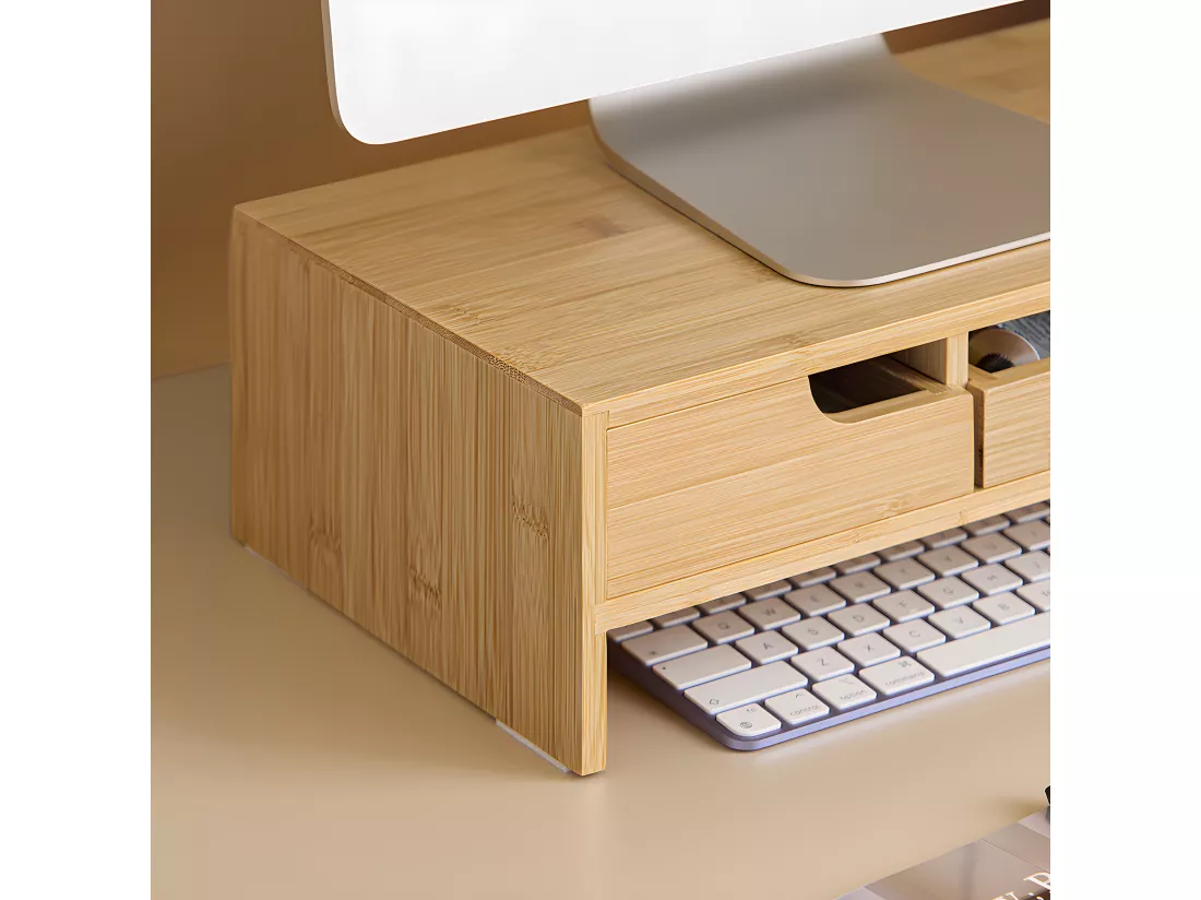 SoBuy Réhausseur d'écran Support de moniteur écran ergonomique Support pour écran d'ordinateur universal, ordinateur portable ou écran TV, 2 tiroirs, 60x22x12cm, BBF12-N