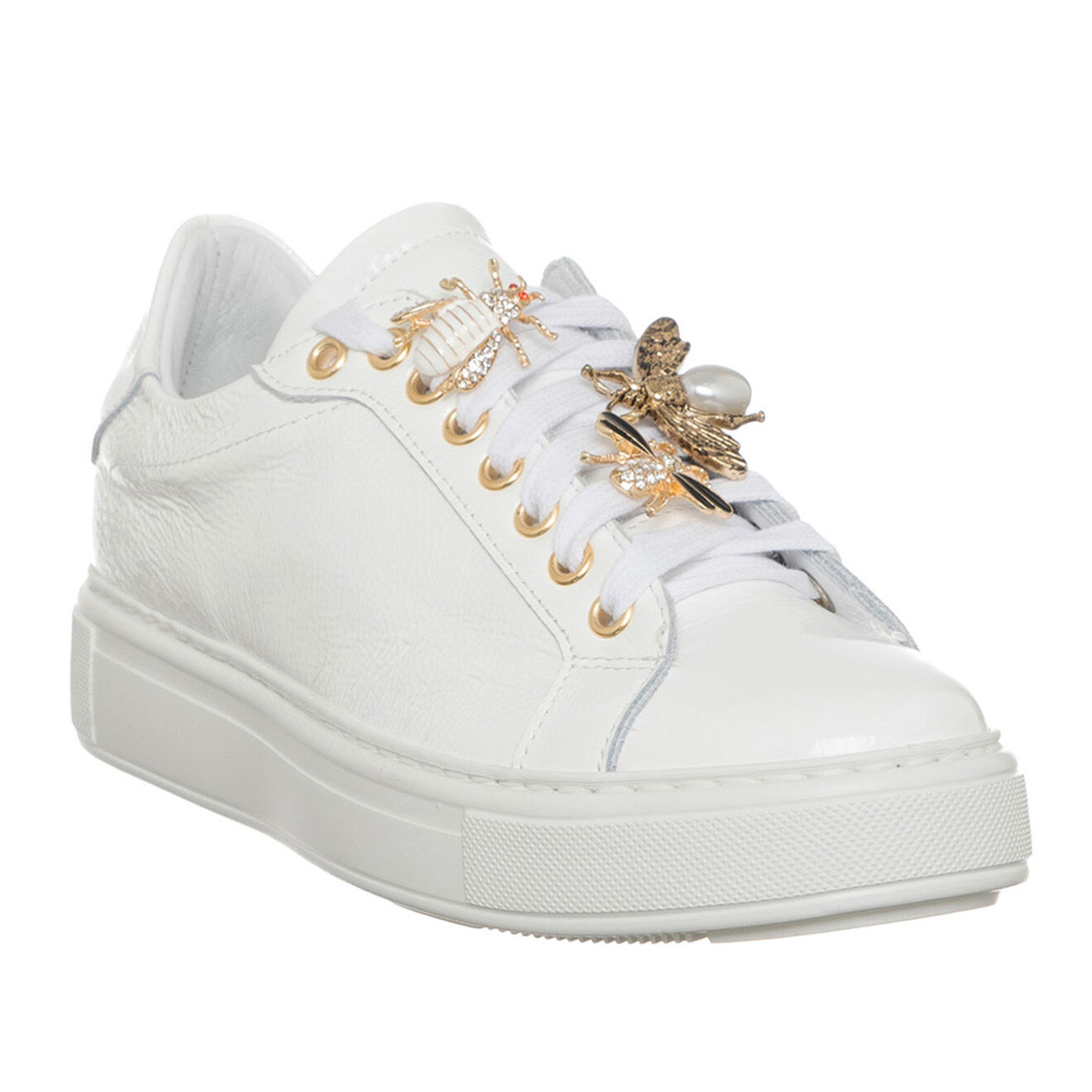 Loretta Pettinari Sneakers en Cuir Napla blanc/doré
