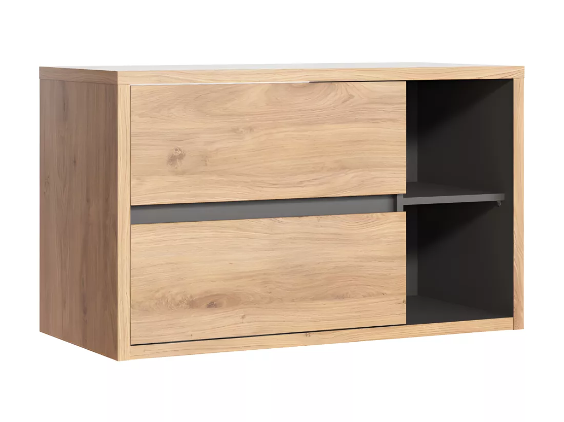 Meuble de salle de bain suspendu avec vasque ronde - Coloris naturel - 100 cm - PURNAL