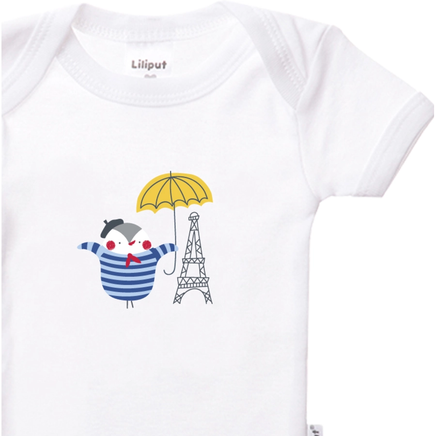 Liliput Kurzarmbody (Set, 2-tlg.) Pinguin in Paris blau, weiß mit Print