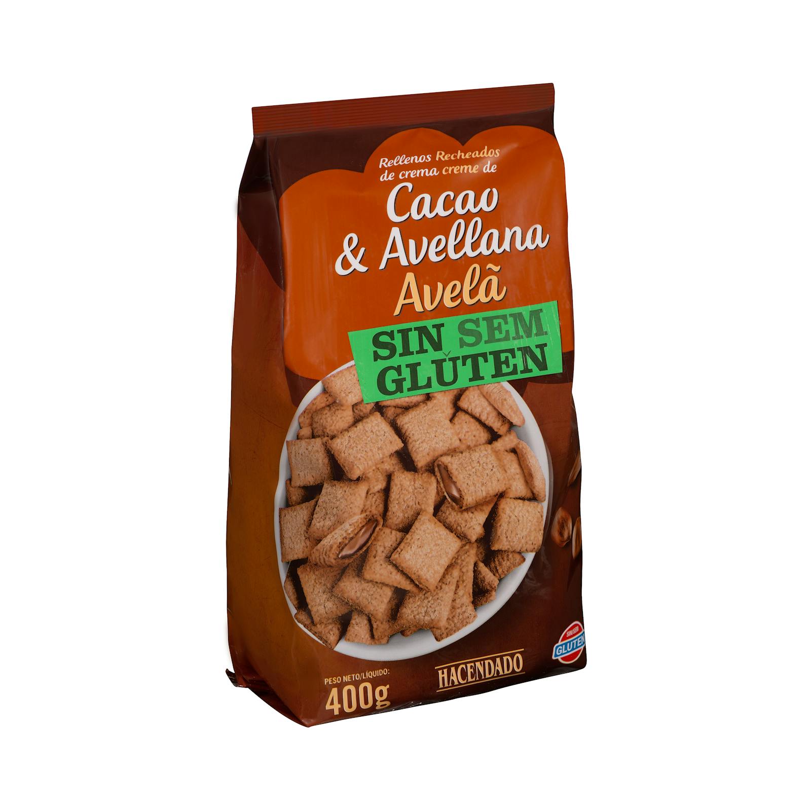 Céréales sans gluten Hacendado fourrées à la crème de cacao et de noisettes