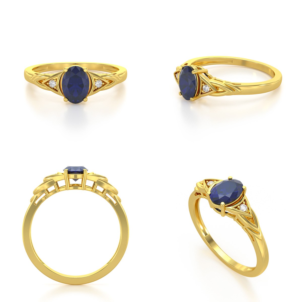 Bague ADEN Or 585 Jaune Saphir et diamants 2grs
