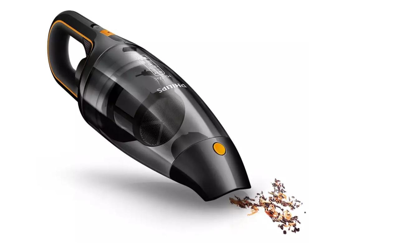 Akku-Handsauger MiniVac FC6149/02 Schwarz<br>Handstaubsauger mit Ladestation, Bürstenaufsatz und Fugendüse
