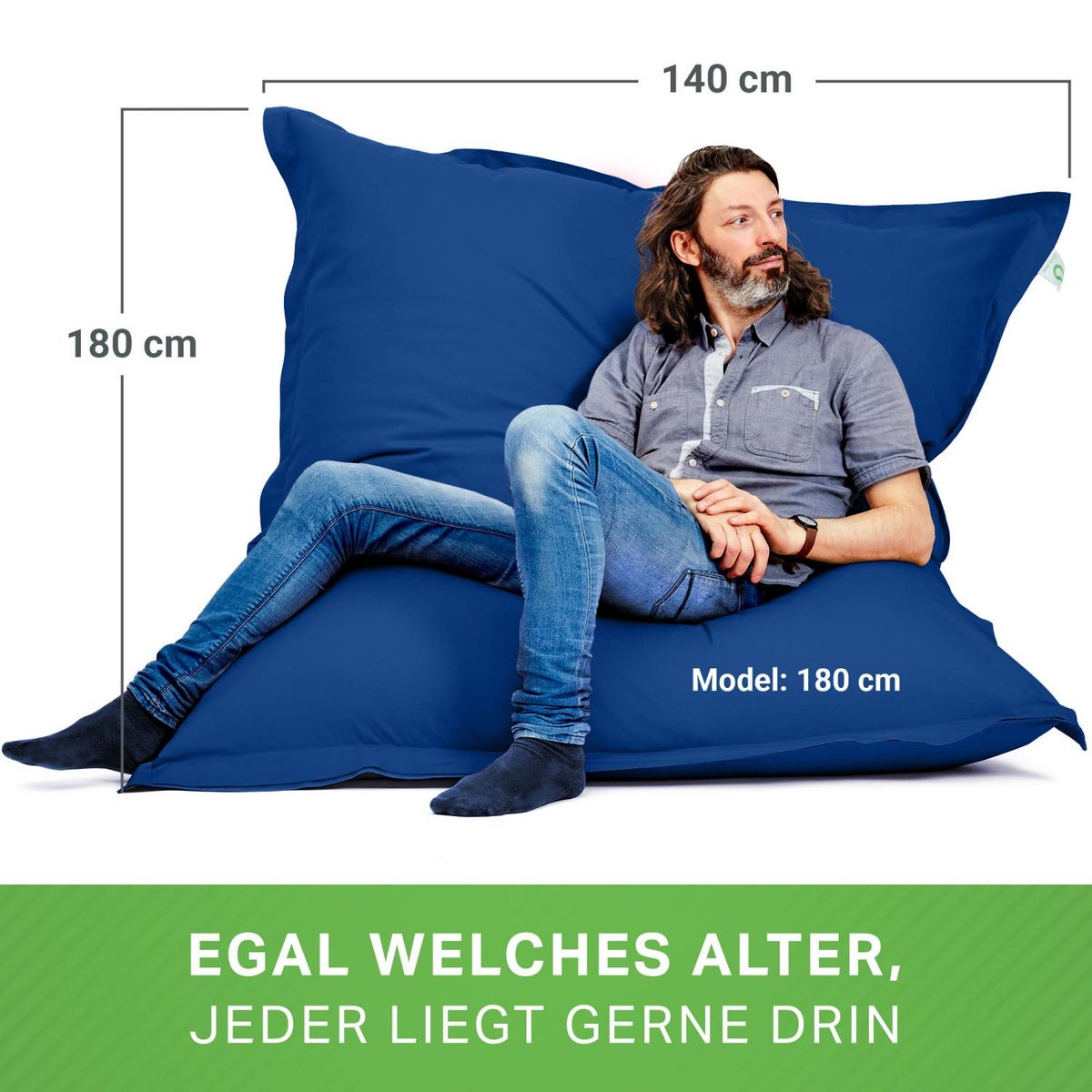 Green Bean Indoor Zitzak XXL 140x180cm 380 Liter Kinderen & Volwassenen Zitzak EPS Kralenvulling Reuze Zitzak Groot Ligbedkussen Zitkussen - Koningsblauw