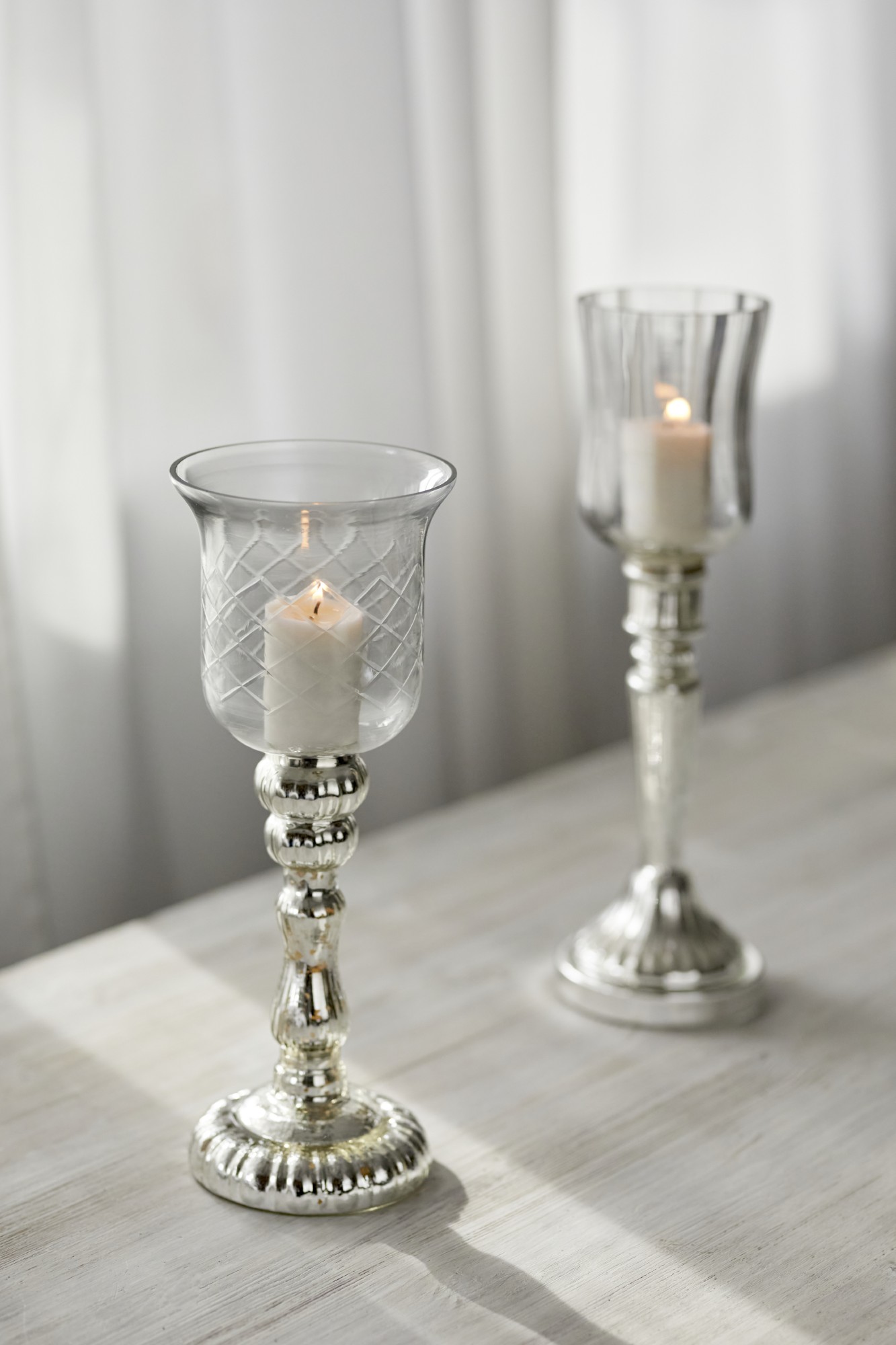 Windlicht 'Tajo', Glas, silbern, Ø 11 cm, H 28 cm von fischer's lagerhaus