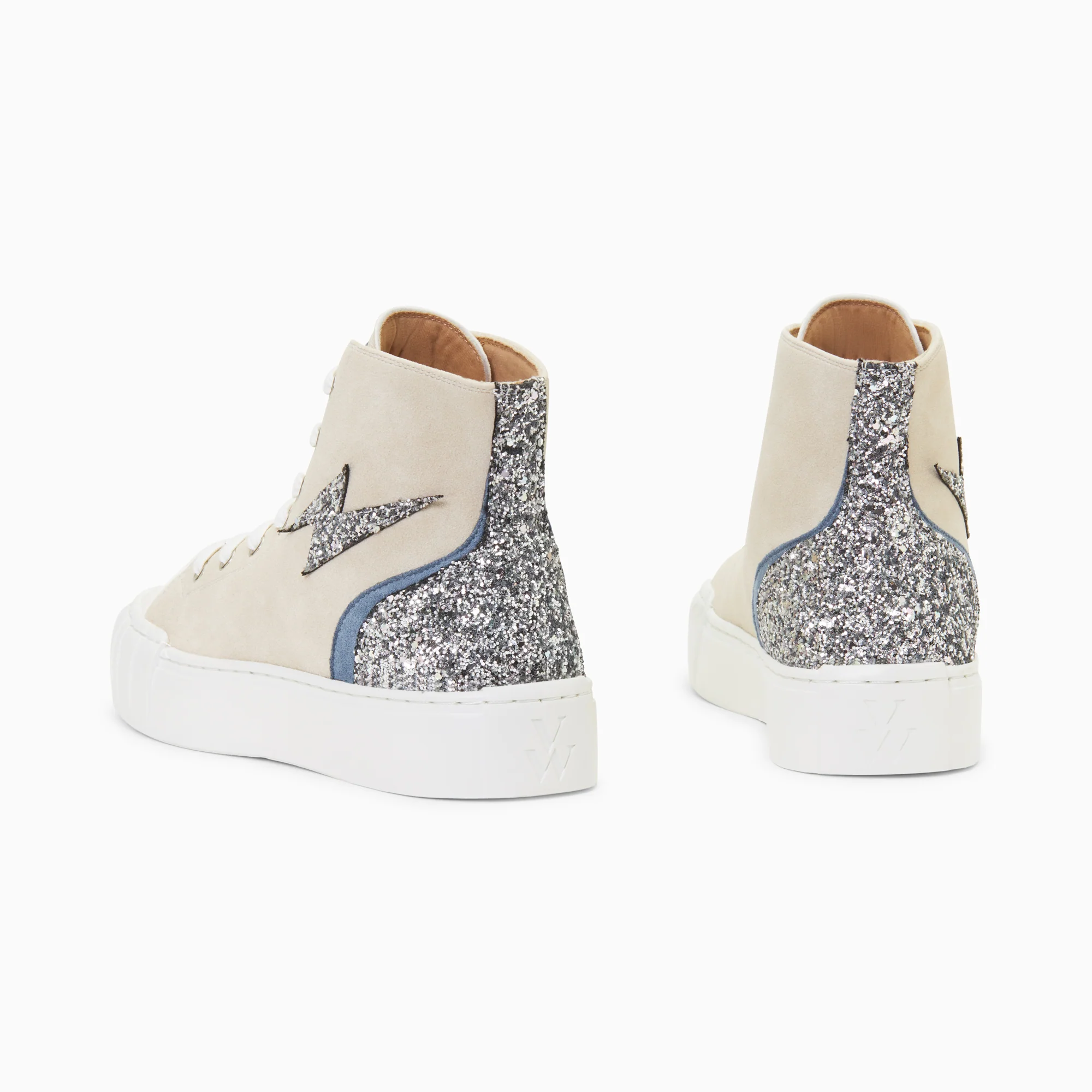 Sneakers-Baskets éclair Mücella montantes beige et argent glitter