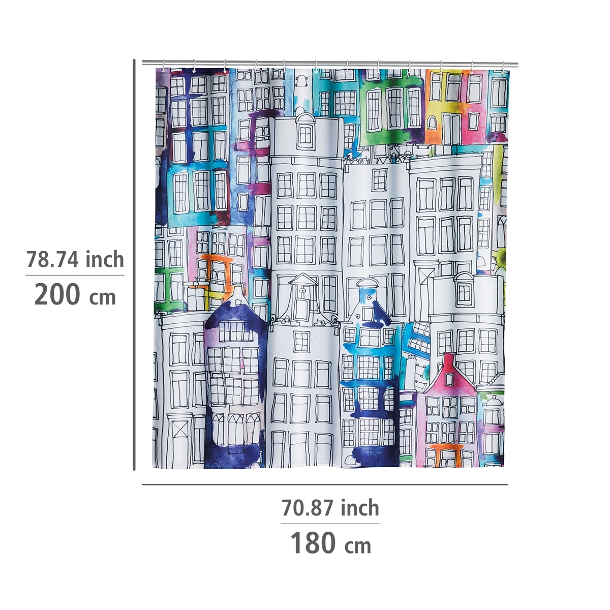 Wenko douchegordijn 180x200cm Sunny City inclusief ringen