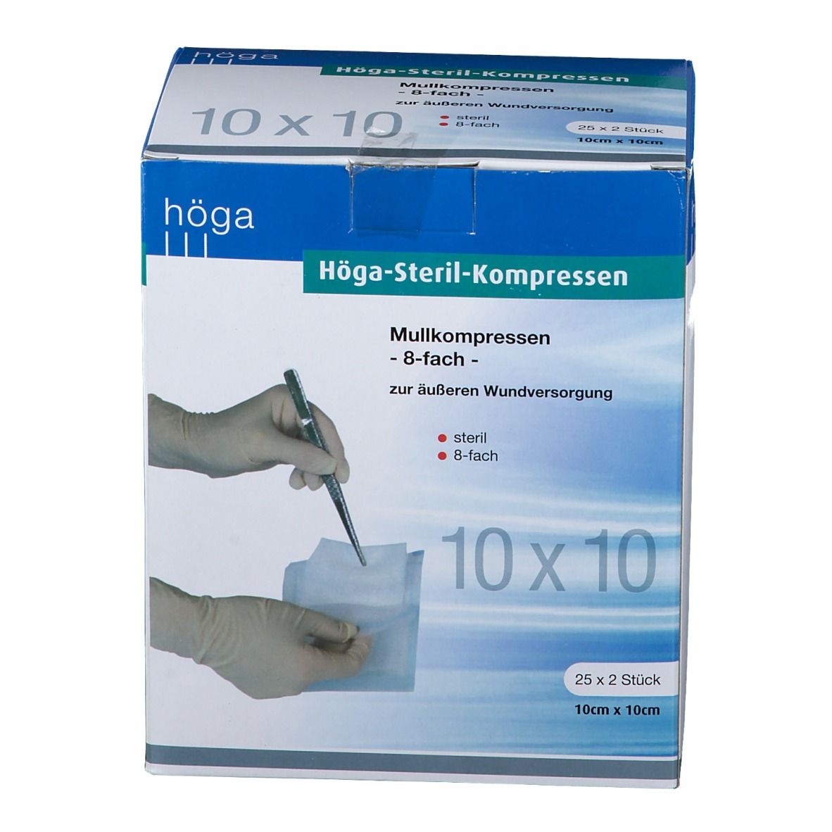 Höga Sterile Mullkompressen nach EN 14079 10 x 10 cm 8-fach