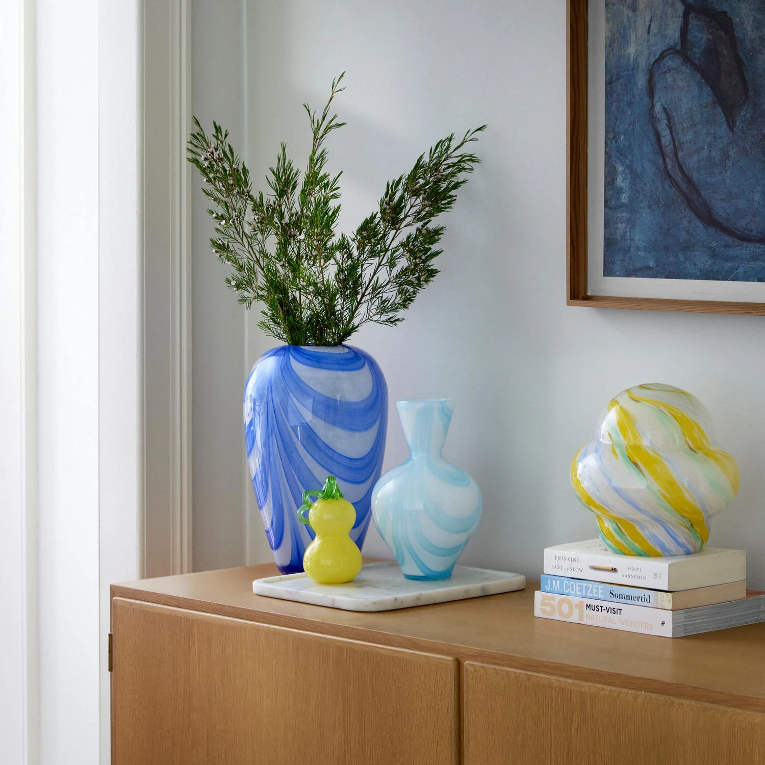 Bahne Interior  Vase med brede striber, orange/blå - H32,5 cm.