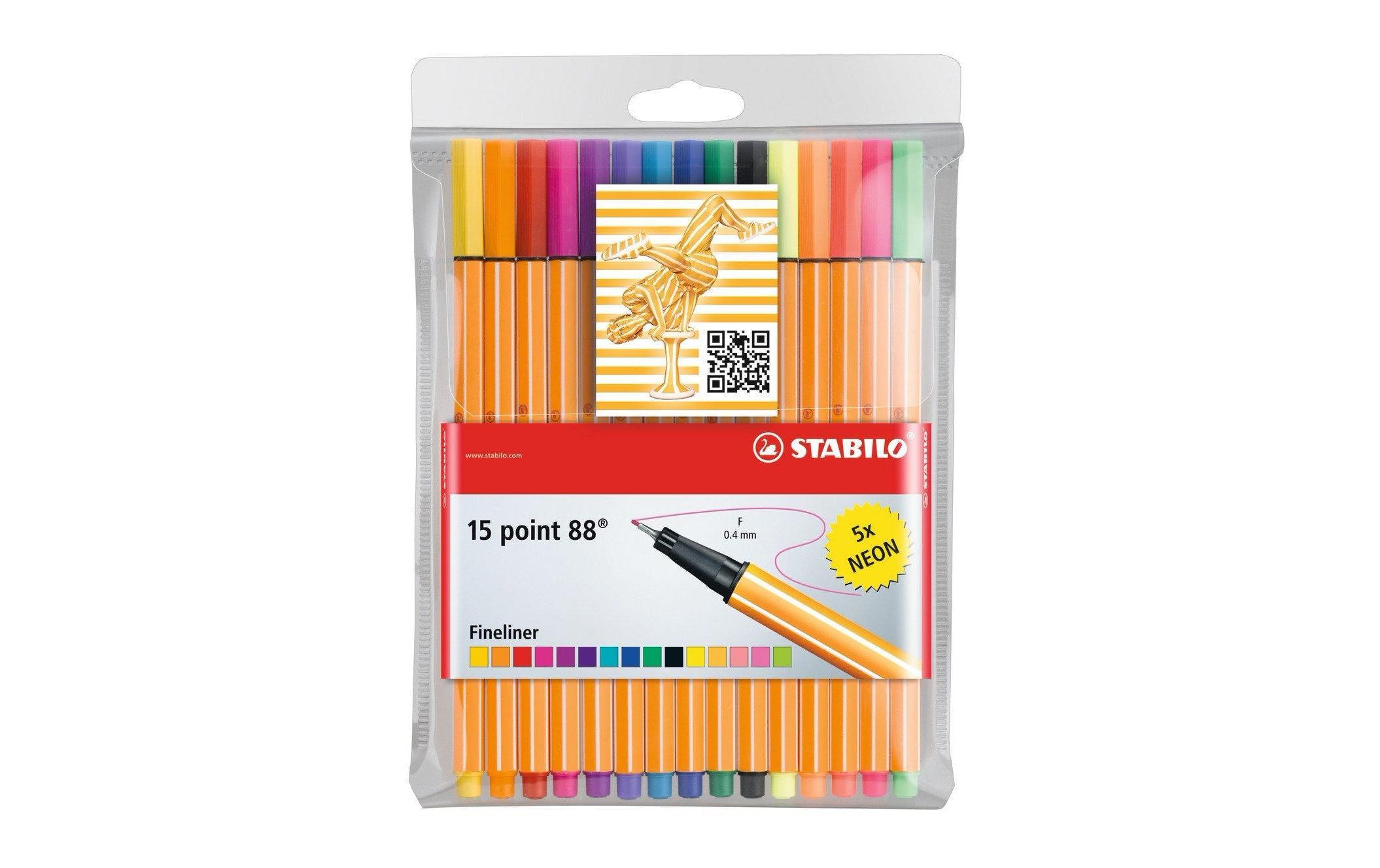 Fineliner point 88 15 Stück, MehrfarbigDer dünne Filzschreiber von Stabilo