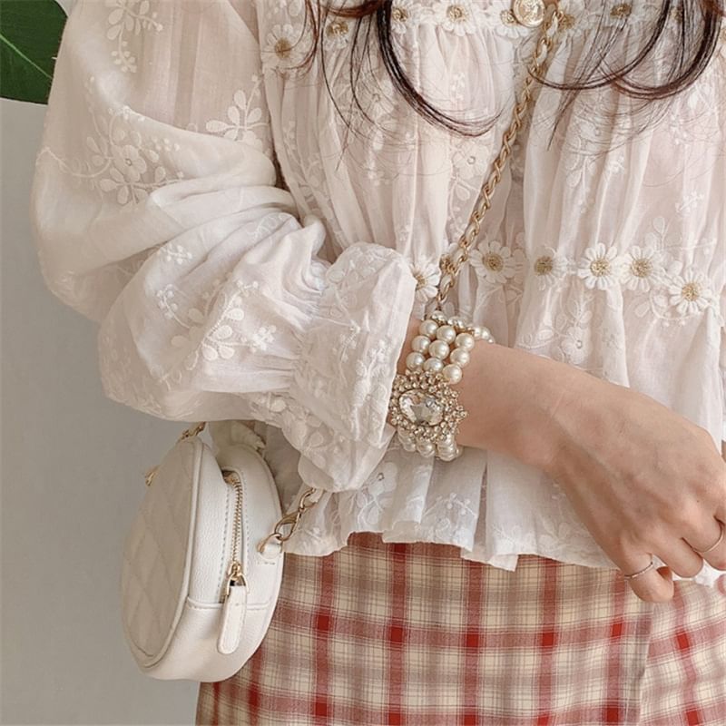 ISSOL - Blouse met lange mouwen en V-hals en kant