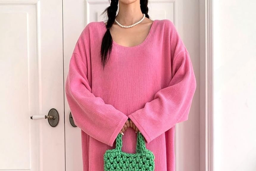 Chubby Girl - Lange mouwen effen losse midi-gebreide jurk
