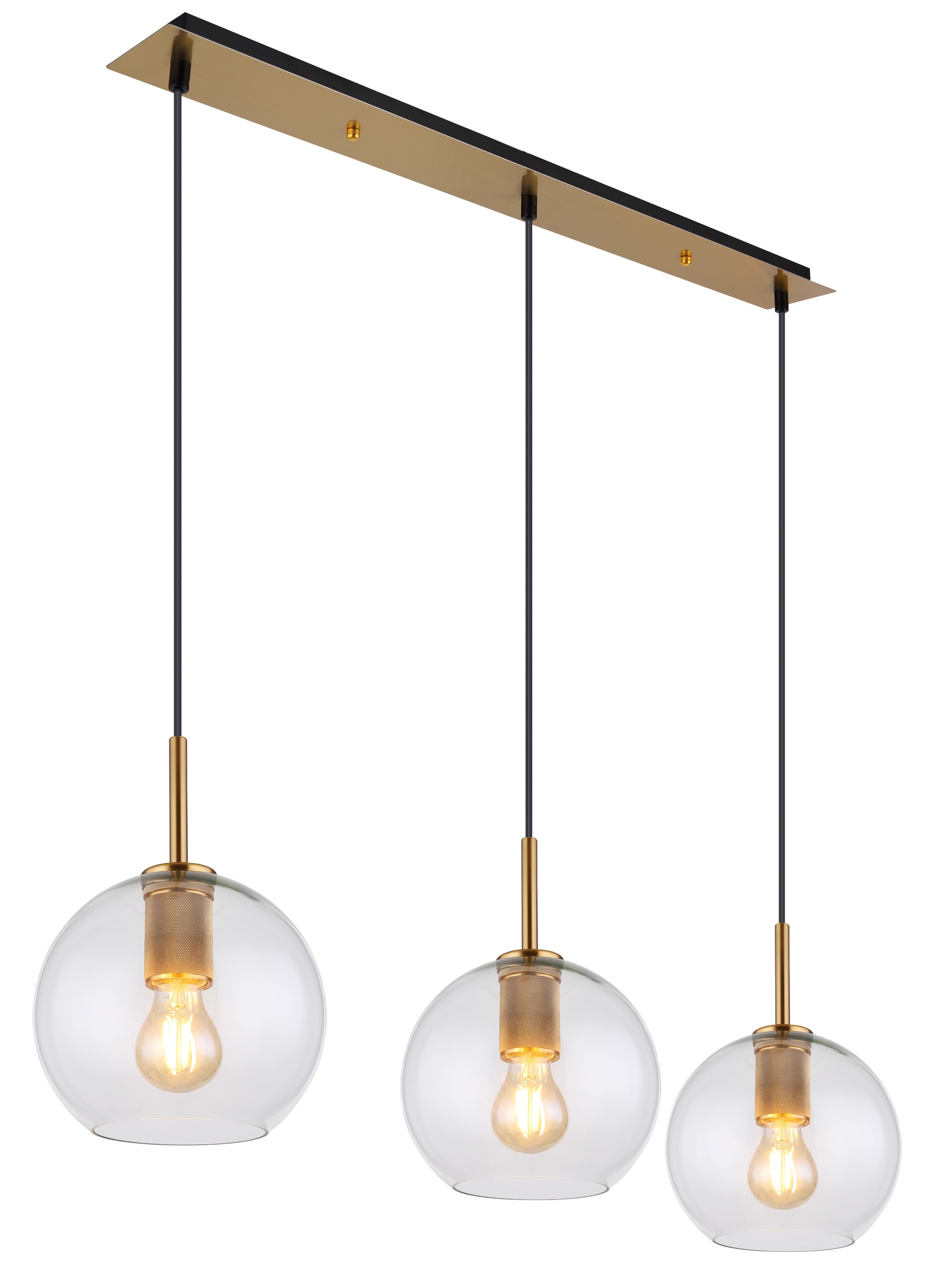GLOBO Retrofit Balkenpendel Adara messingfarbig /Klarglas 90x20cm H50-120cm