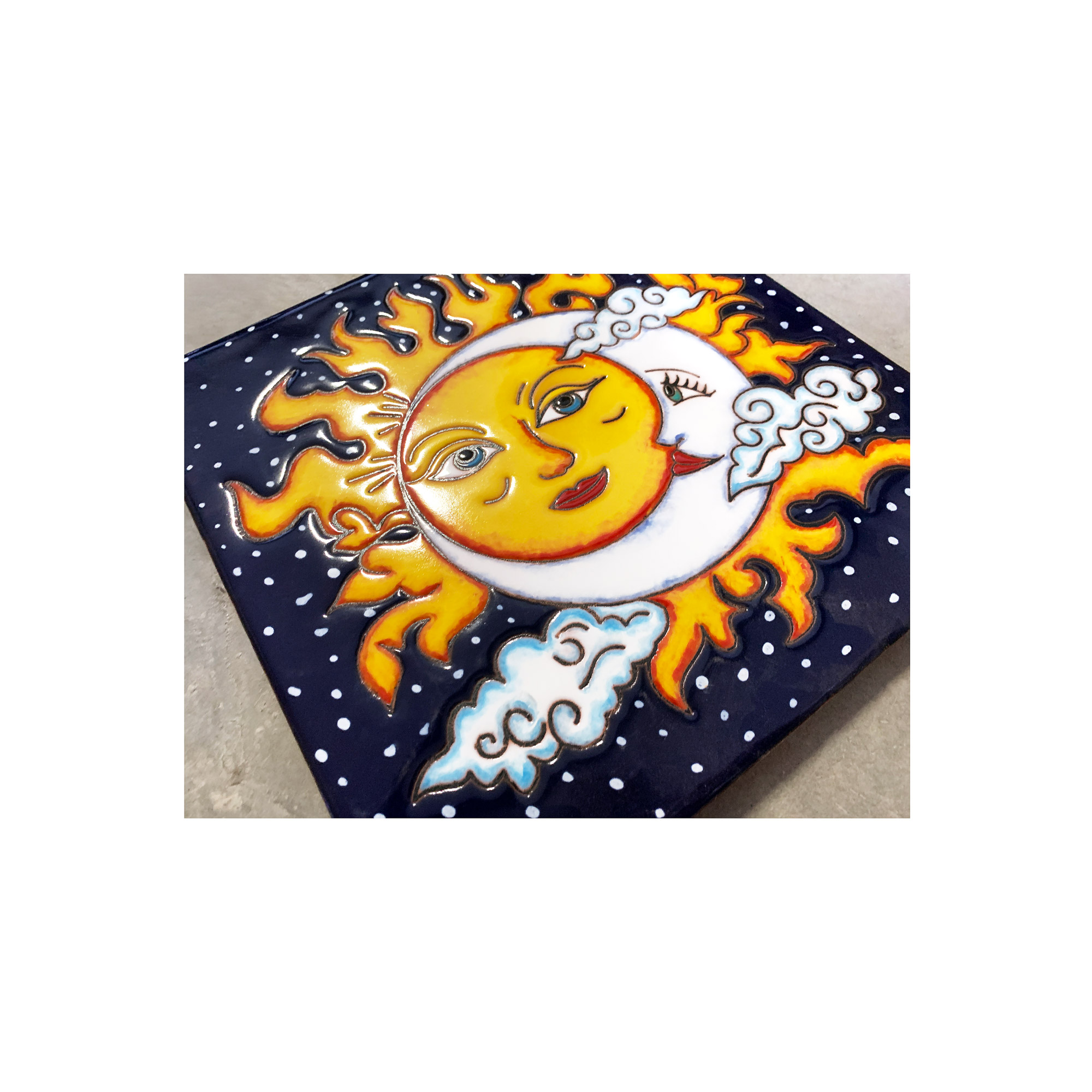 XL Reliefkachel 'Eclipse', blau, gelb, B 30 cm, L 30 cm von fischer's lagerhaus