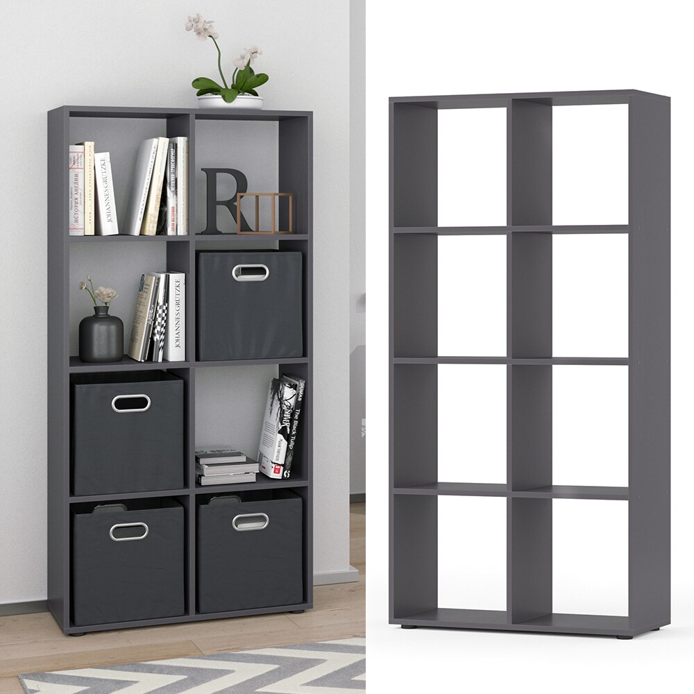 Vicco Raumteiler Standregal Bücherregal 8 Fächer Scutum Grau Hochregal CD-Regal
