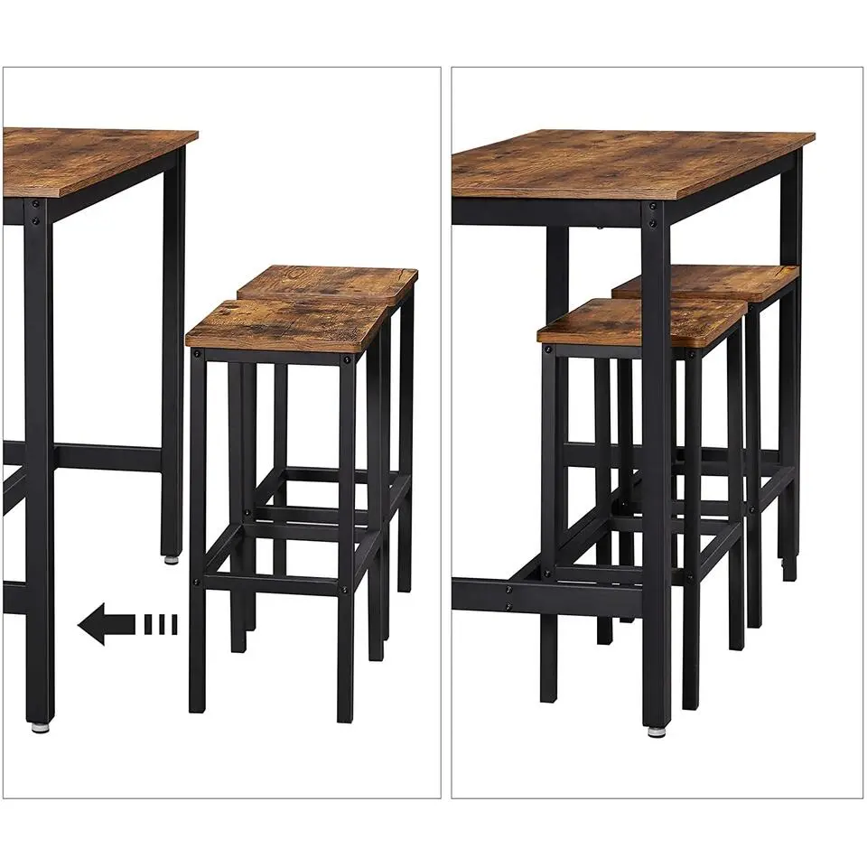 Parya Home Bartafel Set - Bartafel incl. twee barstoelen - Industrieel - Vintage