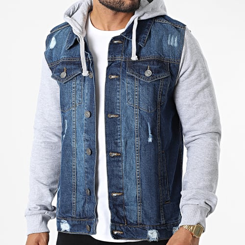Veste Jean A Capuche Hudson Bleu Denim Gris Clair Chiné