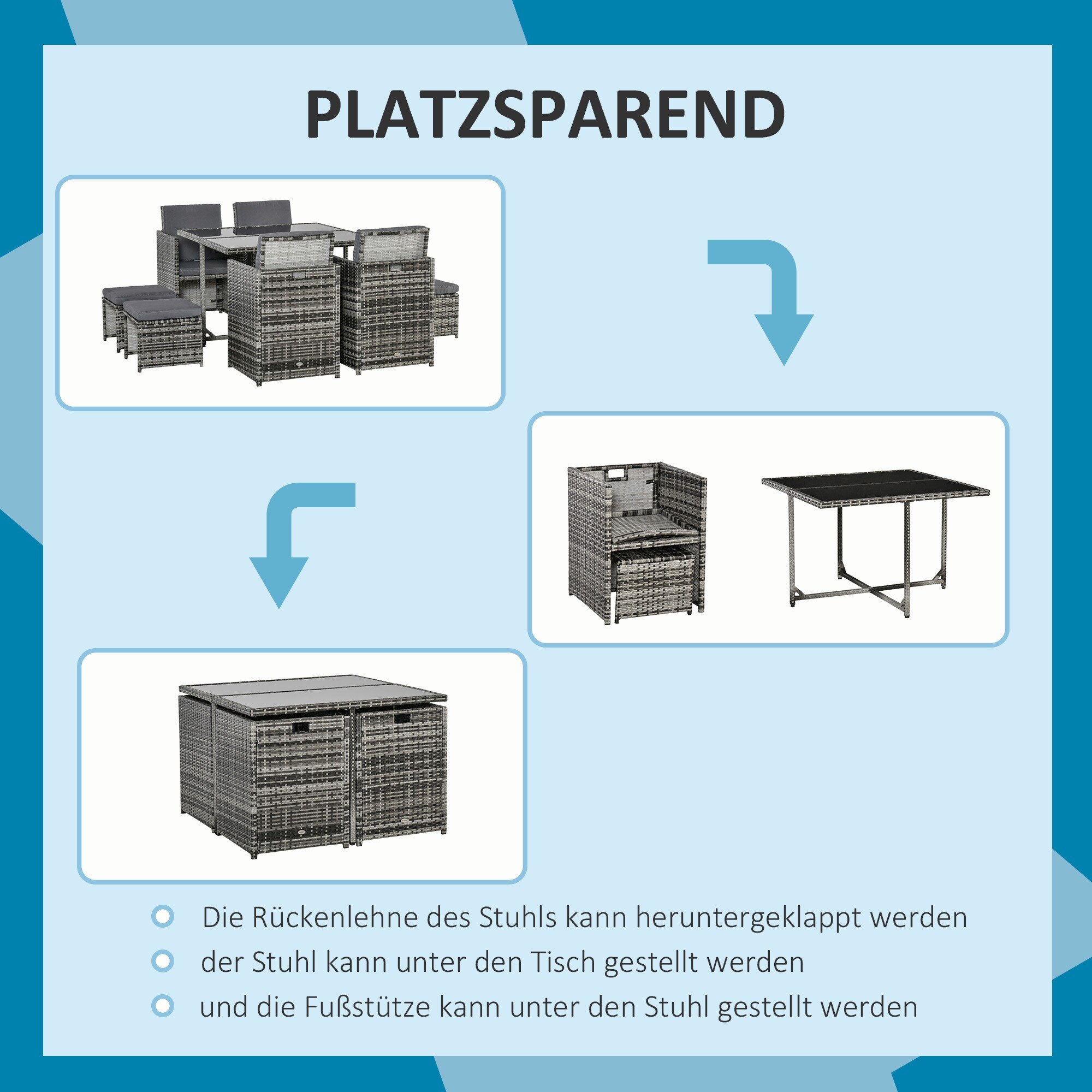 Outsunny Gartenset bestehend aus 9 Teilen und 12 Kissen 109L x 109B x 72H cm