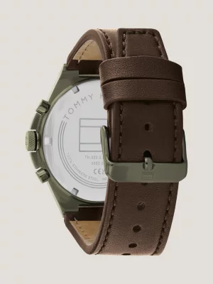 Relógio com pulseira de couro em tom oliva