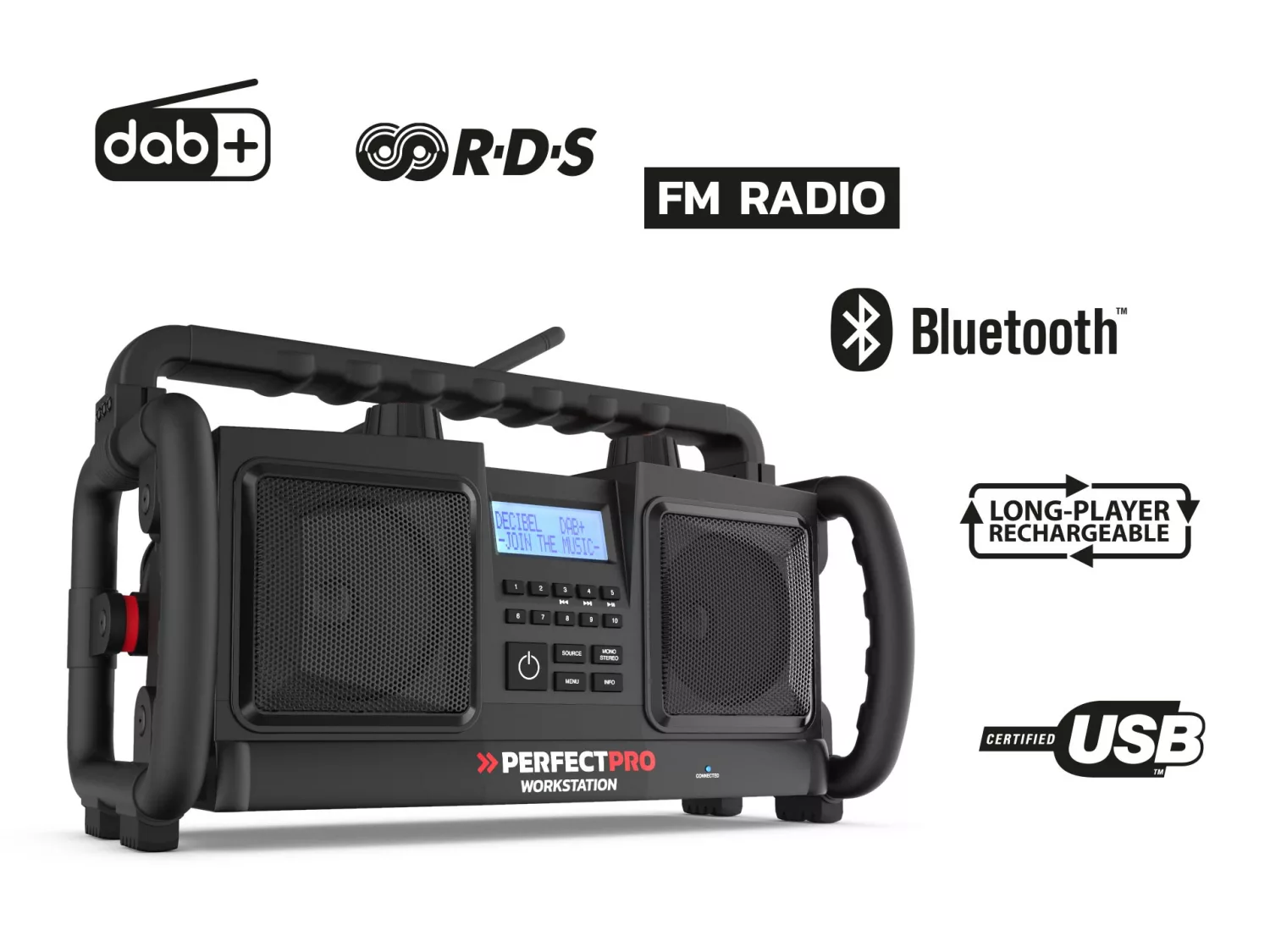 PerfectPro WS3 Workstation 3 Bouwradio - FM RDS - DAB  - bluetooth - aux-in - werkt op netstroom & batterij