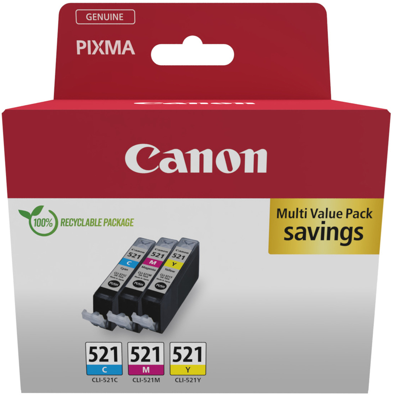Canon CLI-521 Tintenpatronen Multipack, cyan, gelb, magenta