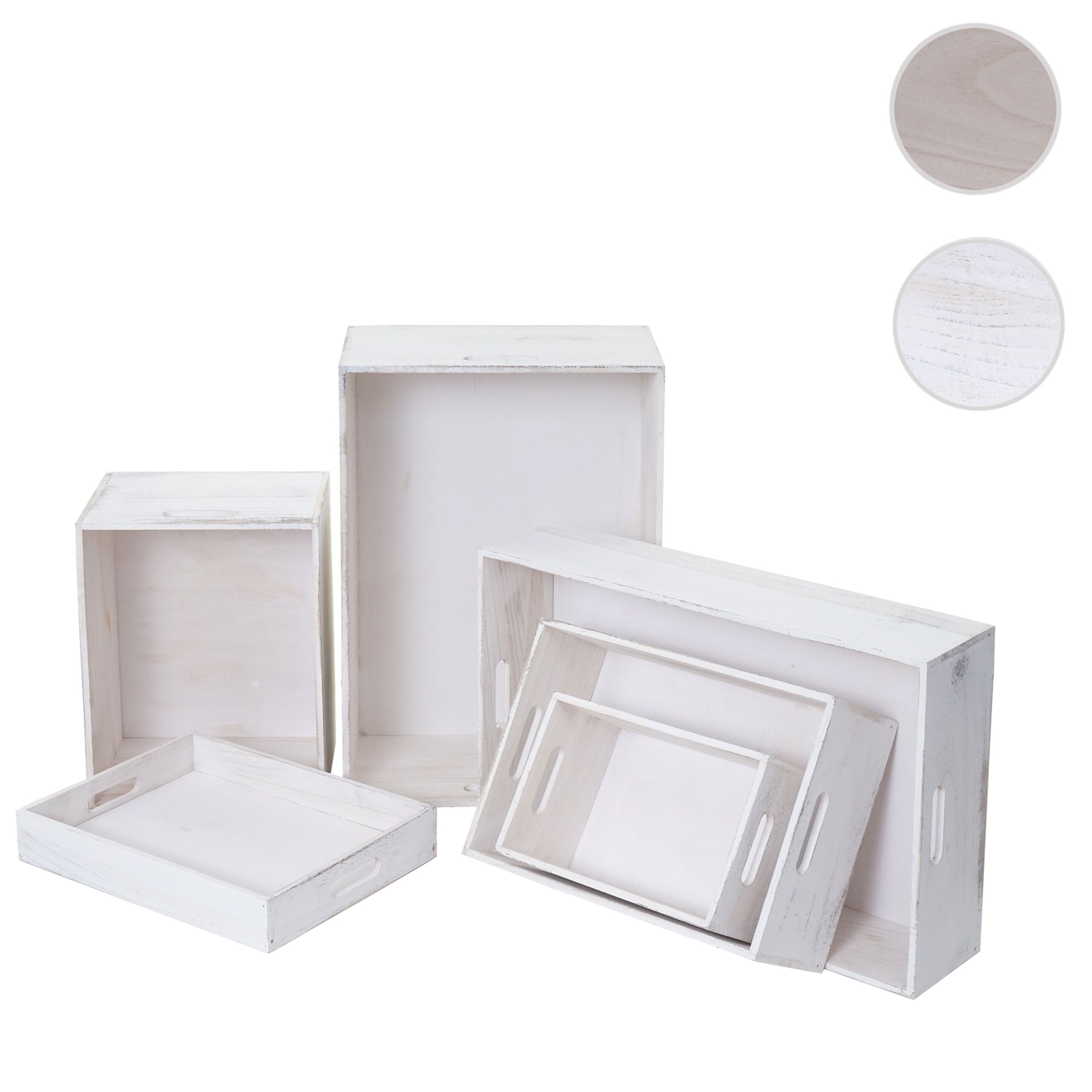 6er Set Holzbox MCW-C20, Dekokiste Aufbewahrung Holzkiste, Shabby-Look Vintage ~ weiß shabby