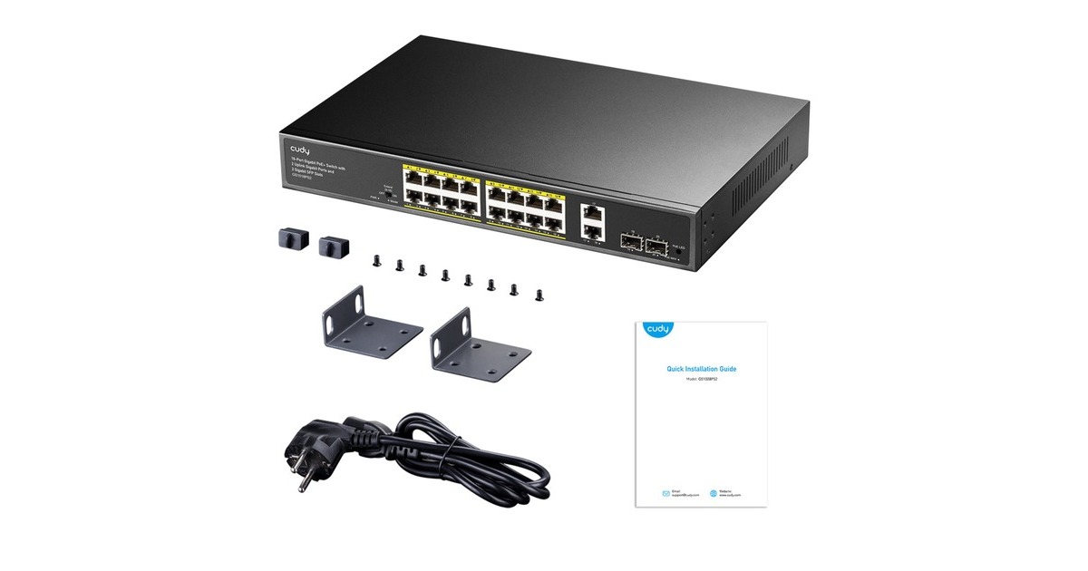 Cudy16-GbE PoE+ Switch with 2 Uplink GbE and 2 Uplink SFP  (Zwart)