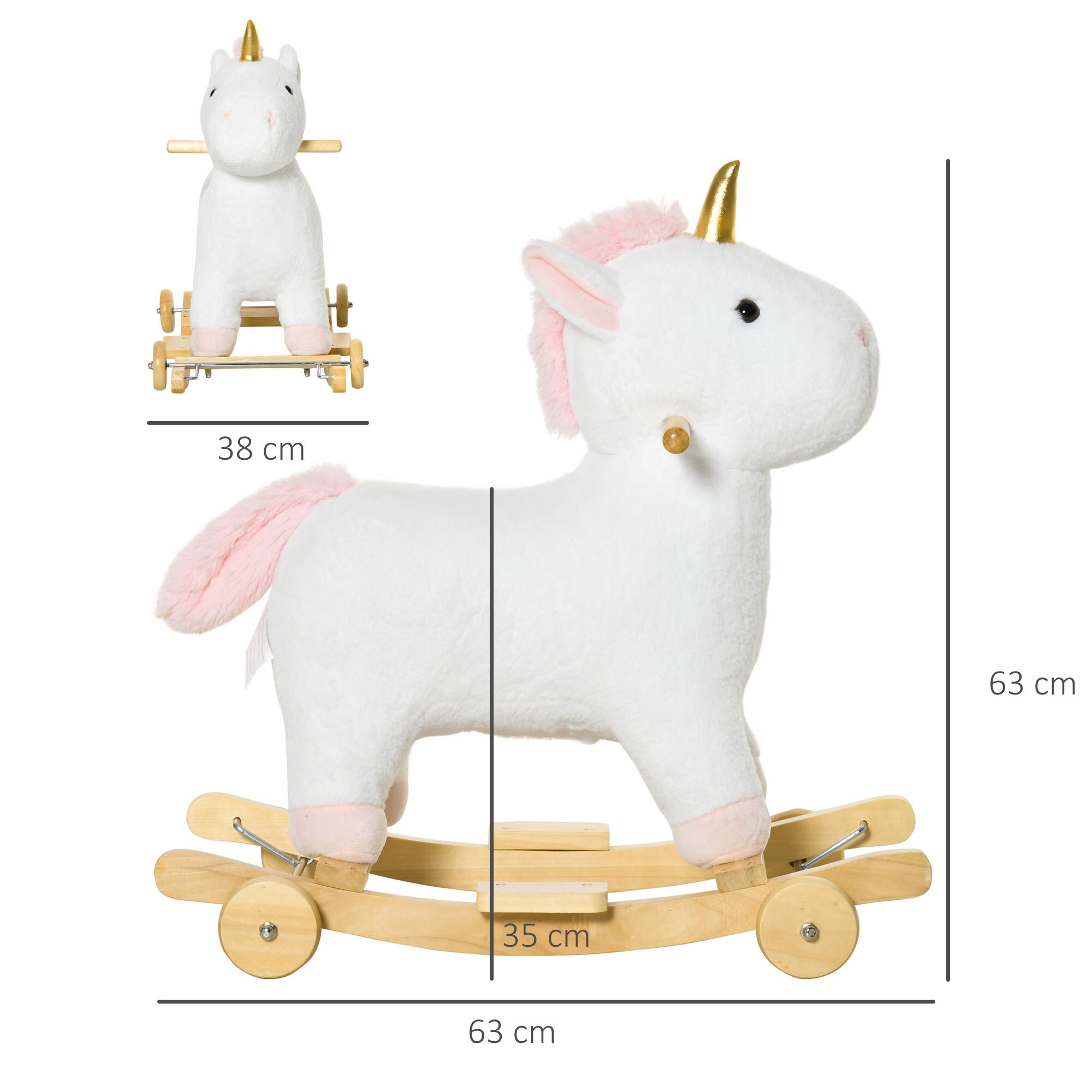 HOMCOM Schaukeltier Spielzeug, Triceratops, Einhorn Weiß 63 x 38 x 63 cm (LxBxH)