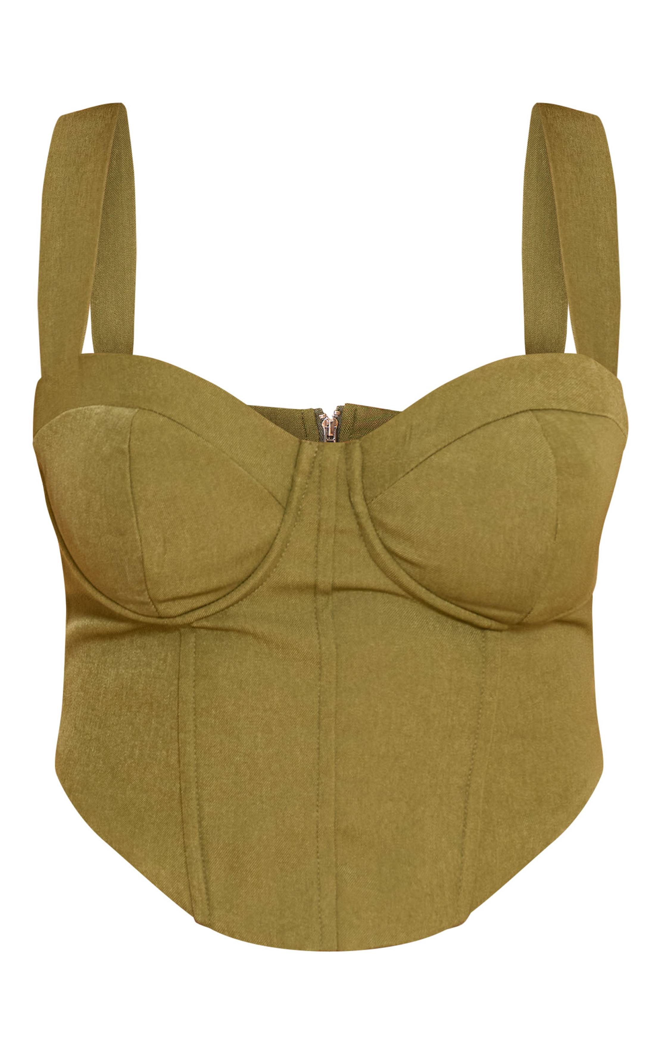 Kaki Crop Top Corseté Tissé Chocolat Profond Shape