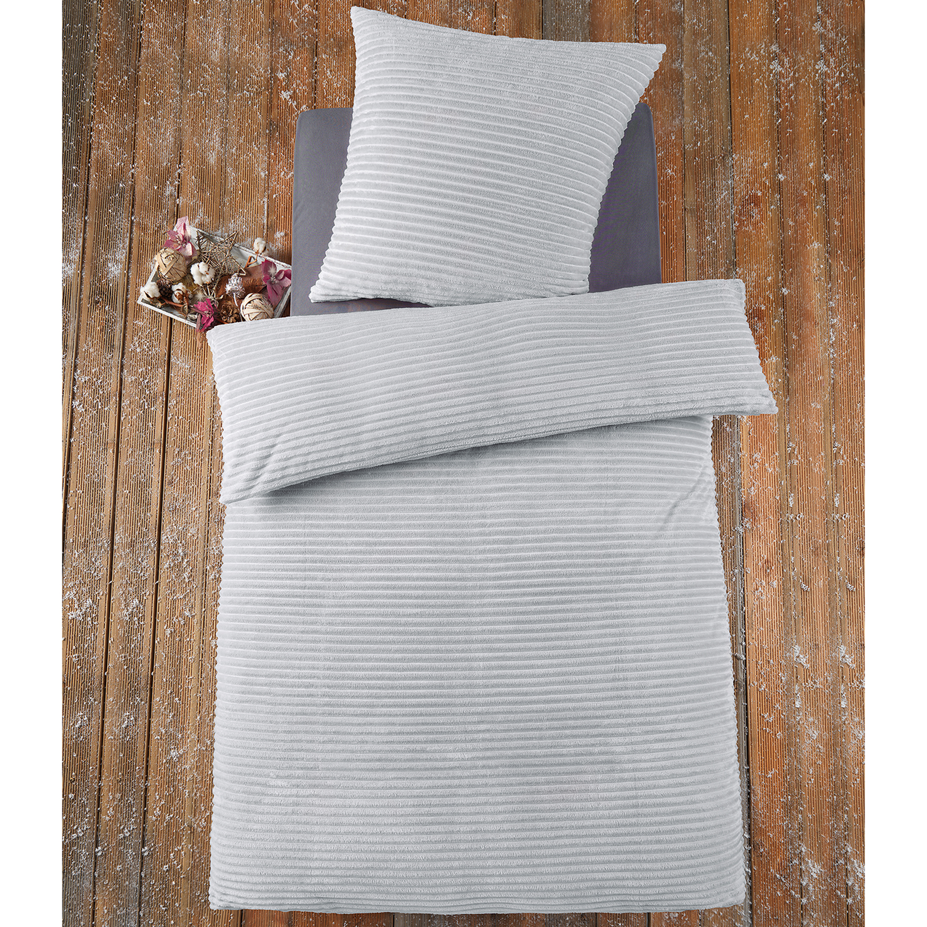 Microfaser-Bettwäsche - grau - Cashmere-Cord-Look - 135x200 cm