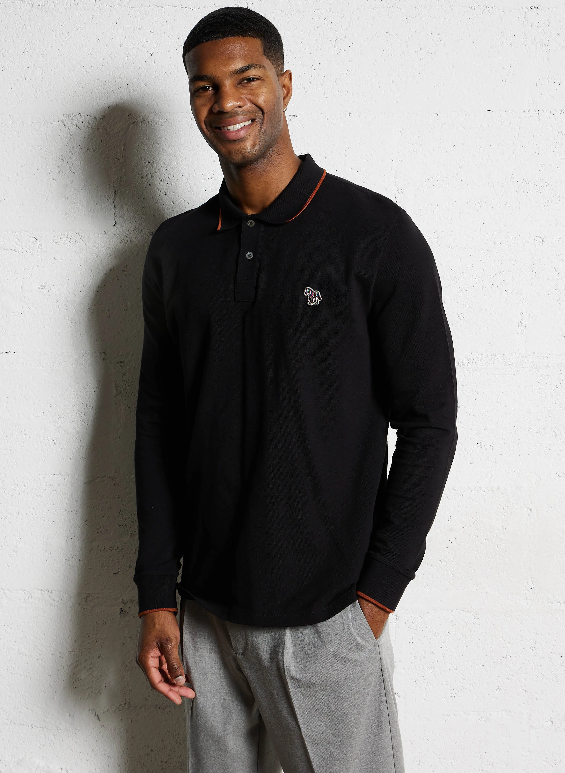 Polo manches longues en coton organique | Noir