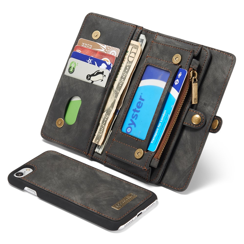 iPhone SE (2022/2020) / 8 / 7 3in1 Leder Tasche   Magnet Hardcase und Karten Etui - Grau