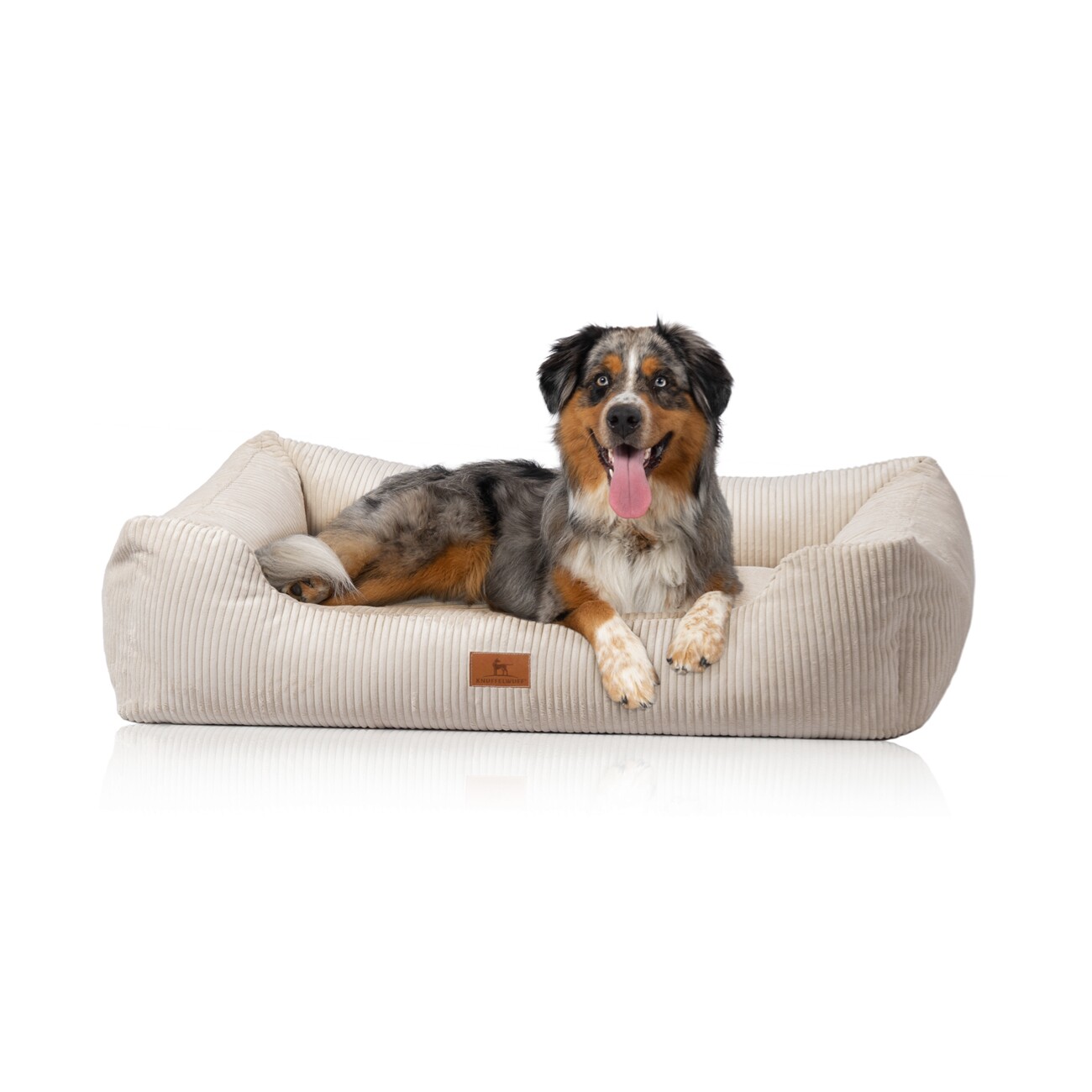 Knuffelwuff Hundebett aus Cord mit Handwebcharakter Olivia beige M-L