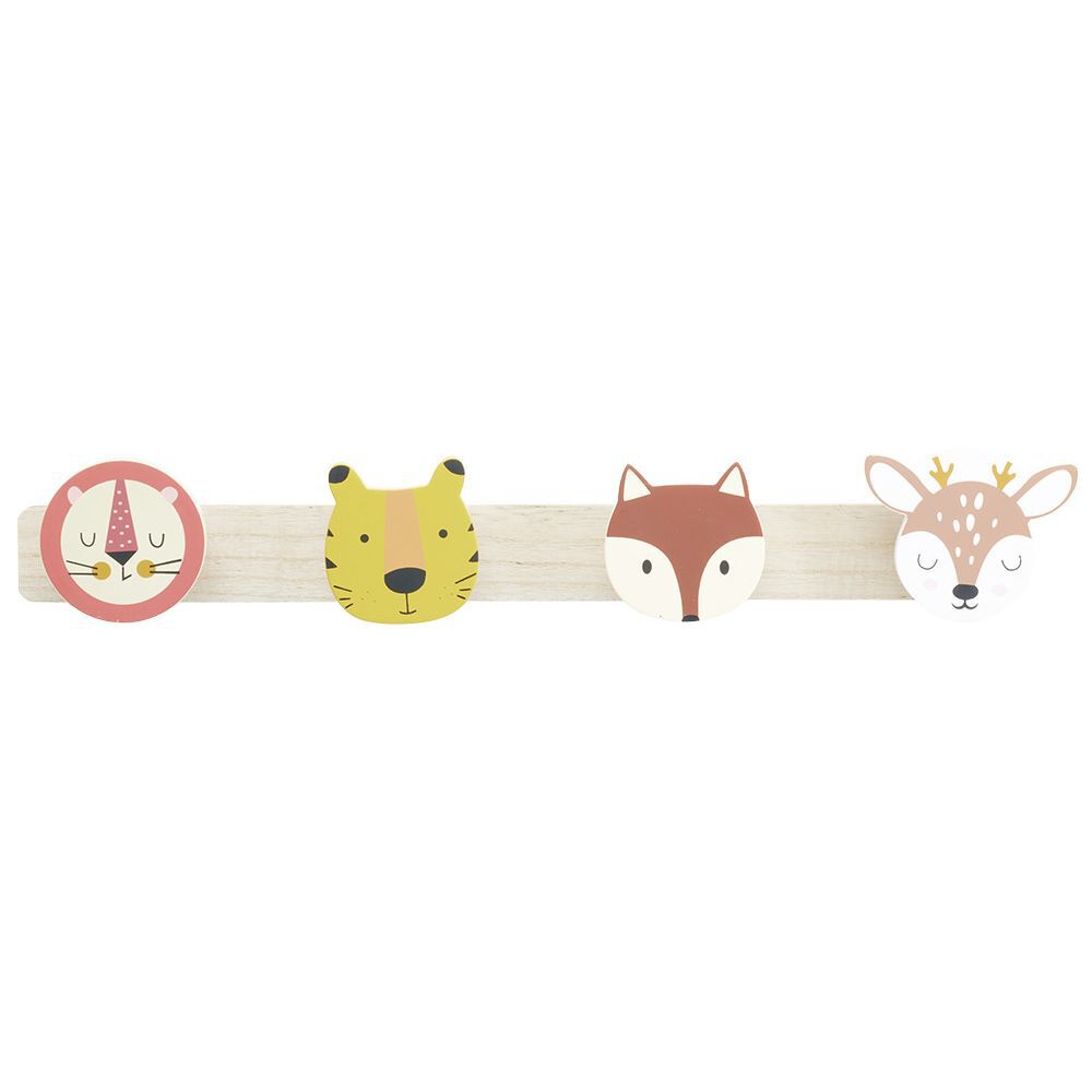 Patère bois tête d'animaux pour enfant 4 crochets 55x8,5xH4,8cm